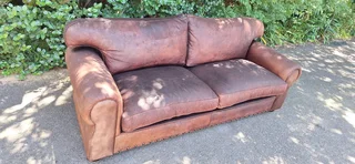 Stunning 240cm KUDU Leather 3 seater Sabi Kamili Range Couch with studs