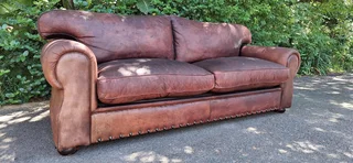 Stunning 240cm KUDU Leather 3 seater Sabi Kamili Range Couch with studs