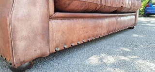 Stunning 240cm KUDU Leather 3 seater Sabi Kamili Range Couch with studs