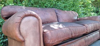 Stunning 240cm KUDU Leather 3 seater Sabi Kamili Range Couch with studs