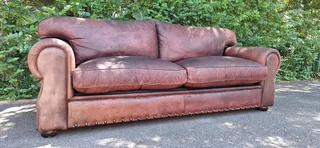 Stunning 240cm KUDU Leather 3 seater Sabi Kamili Range Couch with studs