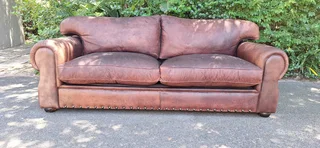 Stunning 240cm KUDU Leather 3 seater Sabi Kamili Range Couch with studs