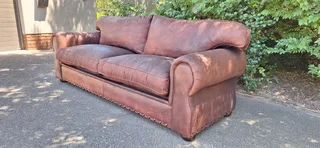 Stunning 240cm KUDU Leather 3 seater Sabi Kamili Range Couch with studs