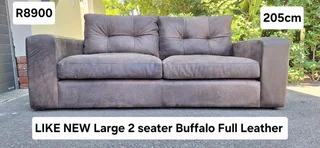 LIKE NEW 205cm Full Leather Chocolate Brown Modern styled Large 2 seater sofa