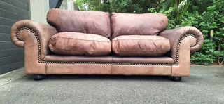 230cm Coricraft 2 to 3 seater Leather Couch Afrique Range Zambezi Brown colour