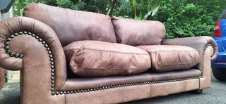 230cm Coricraft 2 to 3 seater Leather Couch Afrique Range Zambezi Brown colour