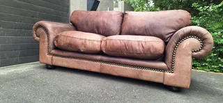 230cm Coricraft 2 to 3 seater Leather Couch Afrique Range Zambezi Brown colour