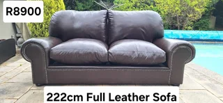 Large Studded seater Leather Slanted Couch in Dark Brown color 222cm