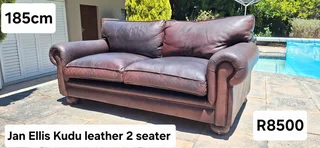 185cm Jan Ellis Two Seater Gameskin Sofa Kudu Leather Couch Oxblood Brown Color