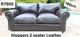 Kloppers Leather Couch Large 2 Seater in Milano Dark Brown 186cm