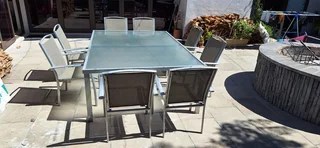 Aluminum Patio Set Rectangular Table Eight Chairs Outdoor Garden Patio Set