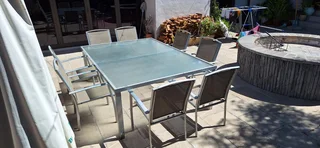Aluminum Patio Set Rectangular Table Eight Chairs Outdoor Garden Patio Set