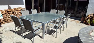 Aluminum Patio Set Rectangular Table Eight Chairs Outdoor Garden Patio Set