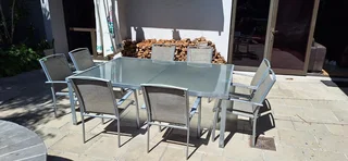 Aluminum Patio Set Rectangular Table Eight Chairs Outdoor Garden Patio Set