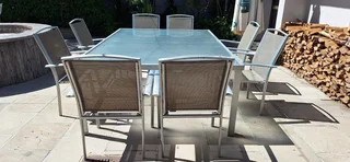 Aluminum Patio Set Rectangular Table Eight Chairs Outdoor Garden Patio Set