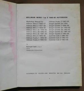 Hillman Minx Workshop Manual (Price Includes Postage)