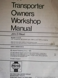 Volkswagen Transporter Workshop Manual (Price Includes Postage)