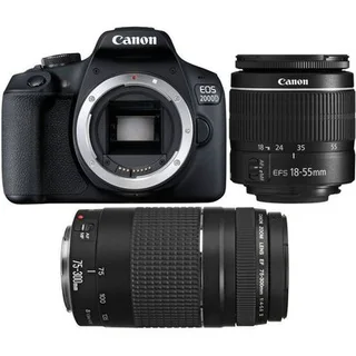 Canon EOS 2000D Digital SLR Camera Double DC Kit - EF-S 18-55mm F/3.5-5.6 IS  and EF 75-300mm f/4-5