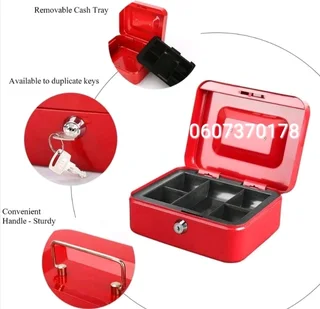 Metal Cash Box with lock and removable tray 200mm Size Red (Brand New) ⭐️⭐️⭐️⭐️⭐️
