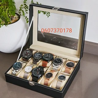 Watch Storage Box - Watch 10 Compartment PU Leather Watch Display Box - Black Colour (Brand New)