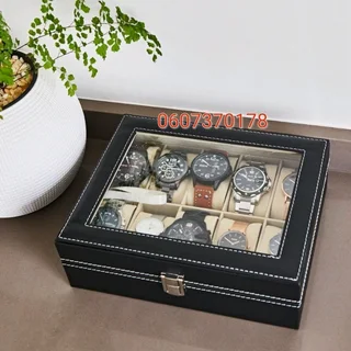 Watch Storage Box - Watch 10 Compartment PU Leather Watch Display Box - Black Colour (Brand New)