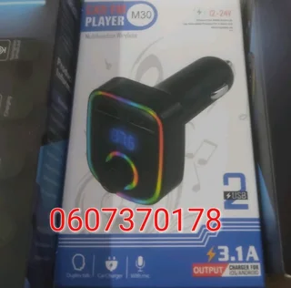 Bluetooth FM Transmitter 2 in 1 FM Transmitter with built in Charger - M30 LED Series (Brand New)