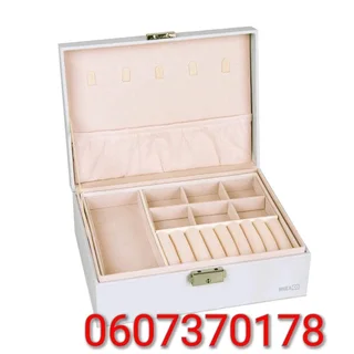 Jewellery Box Compact Leather Double Layer Storage Organizer-Tiered Tray - White (Brand New)