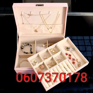 Jewellery Box Leather Double Layer Storage Organizer-Tiered Tray - Pink (Brand New)