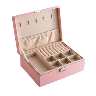 Jewellery Box Leather Double Layer Storage Organizer-Tiered Tray - Pink (Brand New)