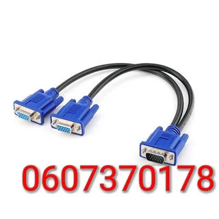 VGA Splitter 1 to 2 Output Splitter Cable - VGA 1 Male to 2 Female Y Splitter (Brand New)