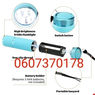 UV Flash Light Aluminum UV Ultraviolet 9 Led Torch (Blue) (Brand New)