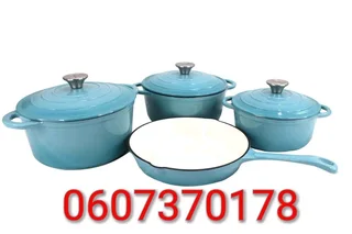 7 Piece Authentic Cast Iron Dutch Oven Cookware Pot Set - Sky Blue (Brand New)