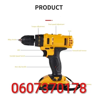 Electric Drill Set 24 Piece - Cordless Drill with Bits and 2 Batteries (Spare Battery) (Brand New)