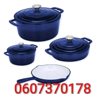 Authentic 7 Piece Cast Iron Dutch Oven Cookware Pot Set - Blue (Brand New)
