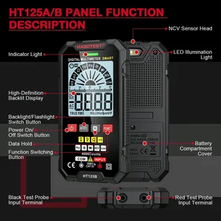 Smart Digital Multimeter - LED Display 600V Ture RMS AC DC NCV Tester Ohm Hz Voltage HT125 (Brand Ne