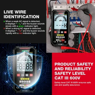 Smart Digital Multimeter - LED Display 600V Ture RMS AC DC NCV Tester Ohm Hz Voltage HT125 (Brand Ne