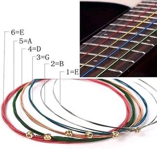 Guitar Strings for Acoustic and Classic Guitars 6 Pack Multicolour (Brand New)