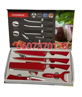 Kitchen Knife Set - Chuckbok 6 Piece Knife Set Non-Stick Coating - Red Colour (Brand New)