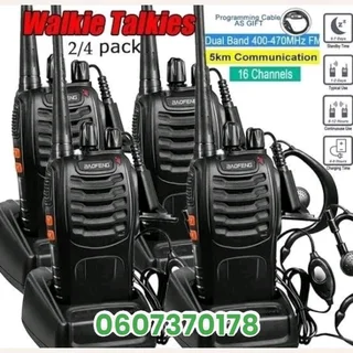 Walkie Talkie 4 Pack - Two-Way Radios 16 Channel Portable Handheld Radios with Original Earpiece
