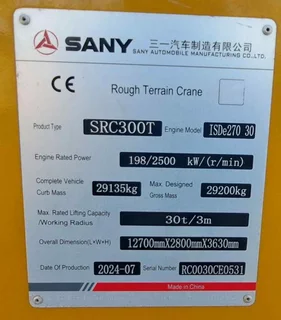 Sany SRT300T Rough Terrain Crane 30 Ton - CRA050