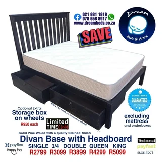 BED BASES from R949 All Types and sizes Wooden, Storage, Upholstered, Lift Up