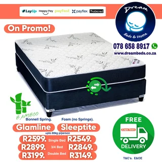 SINGLE / THREE QUARTER Beds and Mattress FREE DELIVERY R1999 to R5399 - Factory Prices Direct