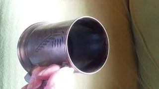 Antique beer mug with engravings and glass bottom Price negotiable