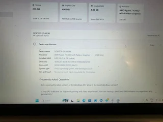 HP Ryzen 7 Windows 11 Pro  Laptop with AMD Radeon Graphics Card Model:15s-eq1xxx