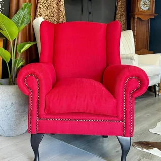 Brand New Stunning Fabric Red Queen Anne Wingback &#64; R4995.00 each.
