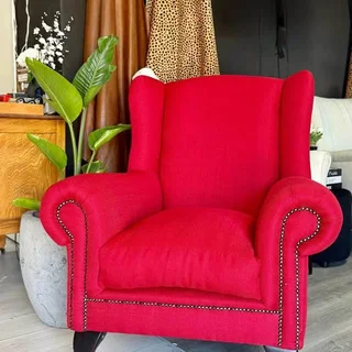 Brand New Stunning Fabric Red Queen Anne Wingback &#64; R4995.00 each.