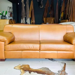 Brand New Genuine Leather Fitted Back Cambridge Three Seater  in Tan &#64; R15995.00