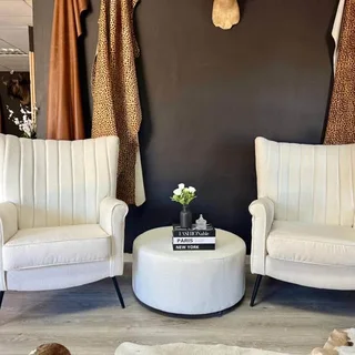 A Pair Modern Boucle Fabric Wingbacks with Large Ottoman &#64; R12900.00