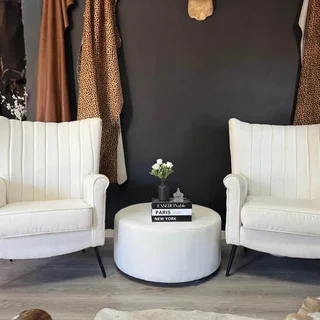 A Pair Modern Boucle Fabric Wingbacks with Large Ottoman &#64; R12900.00