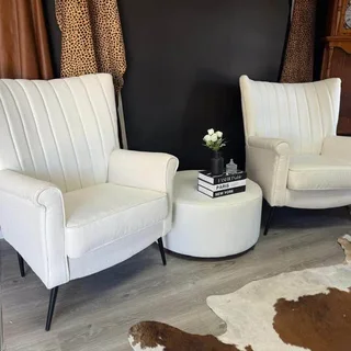 A Pair Modern Boucle Fabric Wingbacks with Large Ottoman &#64; R12900.00